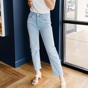Re/Done Blue Straight Leg Jeans High-Waisted 70s Stovepipe Straight